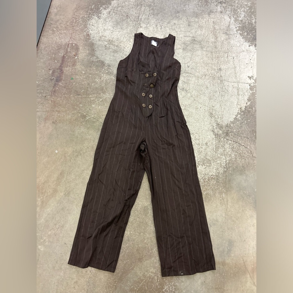 Y2k version francaise ofiice siren Brown‎ Striped Jumpsuit